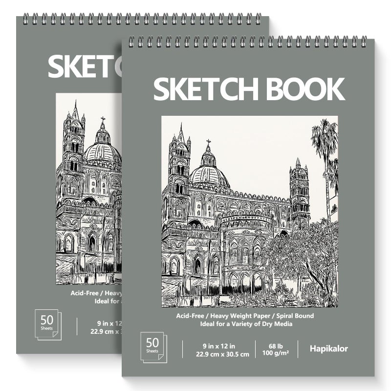 كتاب رسم مقاس 9 × 12 بوصة، عبوتان مكونتان من 50 ورقة كراسة رسم فنية حلزونية، ورق كتاب رسم فنان خالٍ من الأحماض، لوازم فنية للأطفال، أنشطة حرفية، ورق رسم لرسم رسم التلوين (أخضر) - Image 1